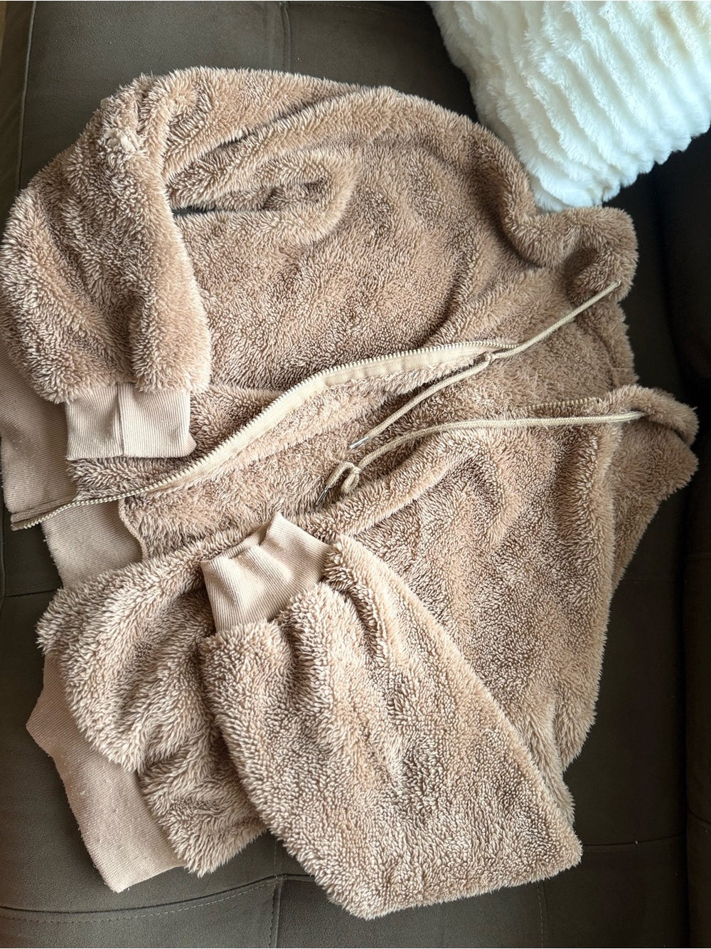 Cozy Sherpa Zip Hoodie - Tan